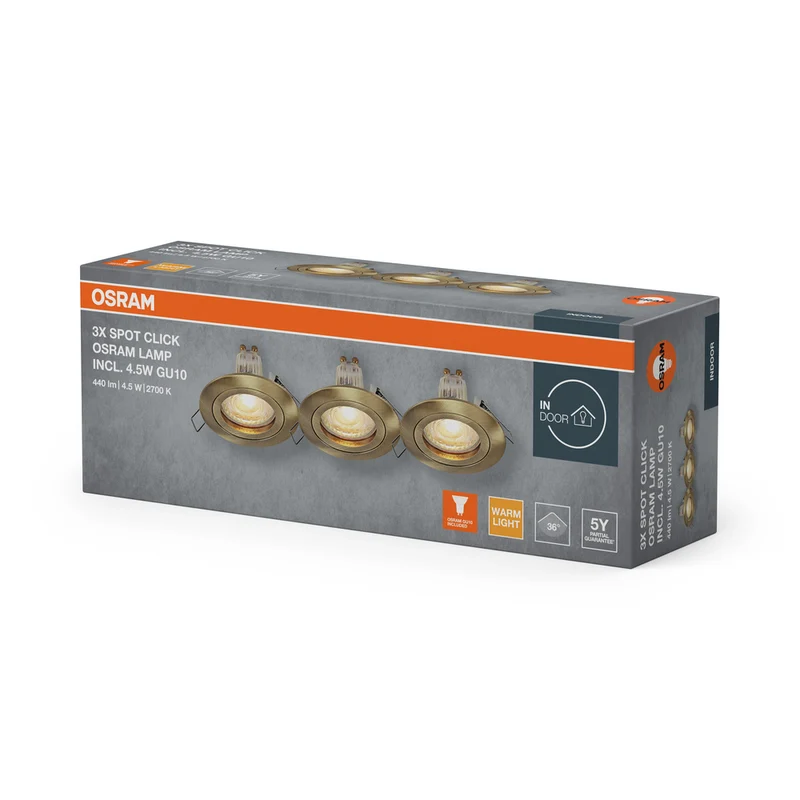 OSRAM LED Spot Recess Einbaustrahler Set DIM IP65 4.9W 36° Satin-Nickel ⌀60 mm