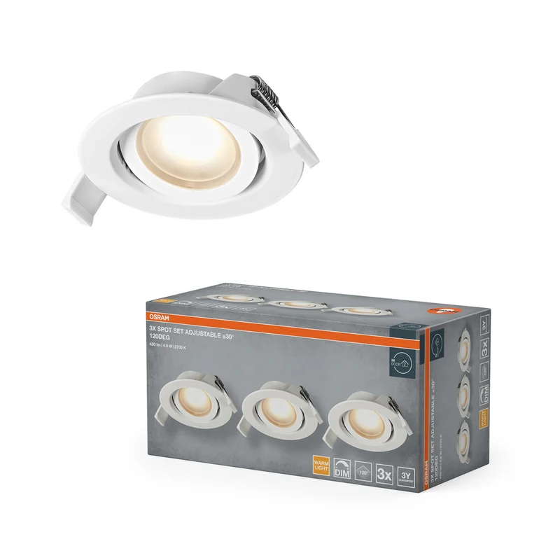 OSRAM LED Spot Recess Einbaustrahler Set DIM 4.9W 120° Weiß ⌀75 mm