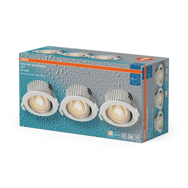 OSRAM LED Spot Recess Bad Einbaustrahler Set CCT IP44 schwenkbar 4.9W 36° Weiß ⌀68 mm