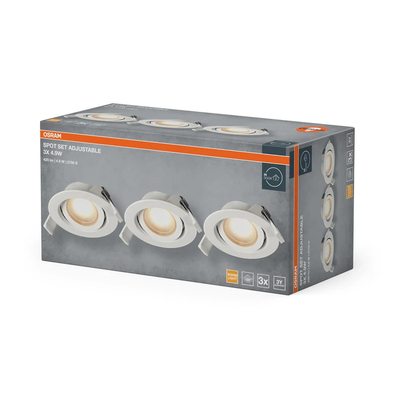 OSRAM LED Spot Recess Einbaustrahler Set schwenkbar 4.9W 120° Weiß ⌀75 mm