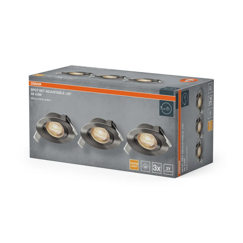 OSRAM LED Spot Recess Einbaustrahler Set schwenkbar 4.9W 36° Satin-Nickel ⌀75 mm