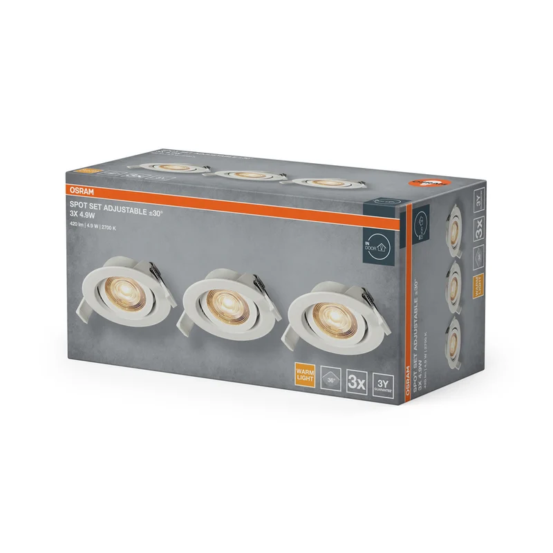 OSRAM LED Spot Recess Einbaustrahler Set schwenkbar 4.9W 36° Weiß ⌀75 mm