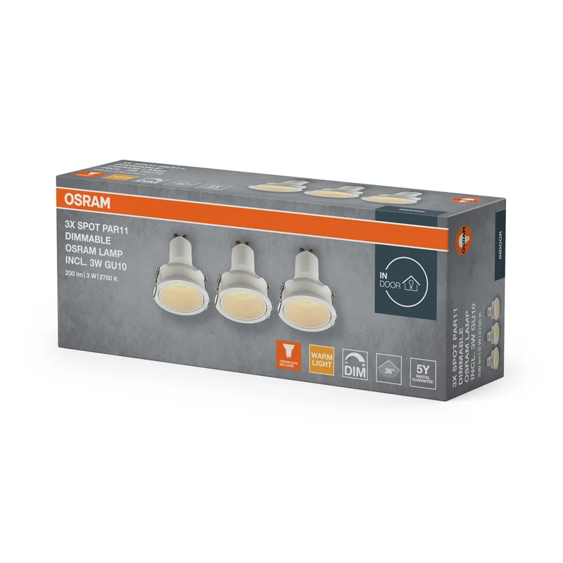 OSRAM LED Spot Recess GU10 Dim Einbaustrahler Set 3W Weiß ⌀52 mm