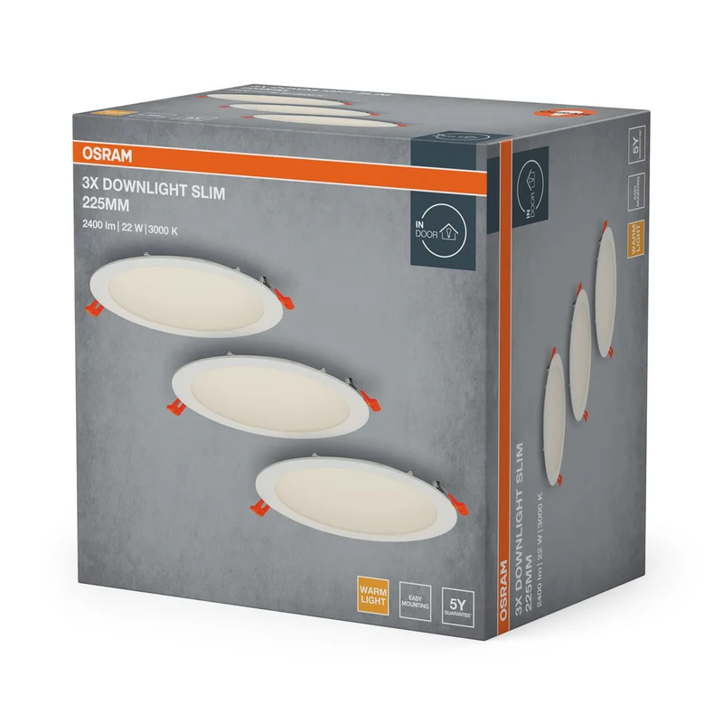 OSRAM LED Spot and Downlight Recess Slim Einbaustrahler Set 225 mm 22W Weiß ⌀200 mm