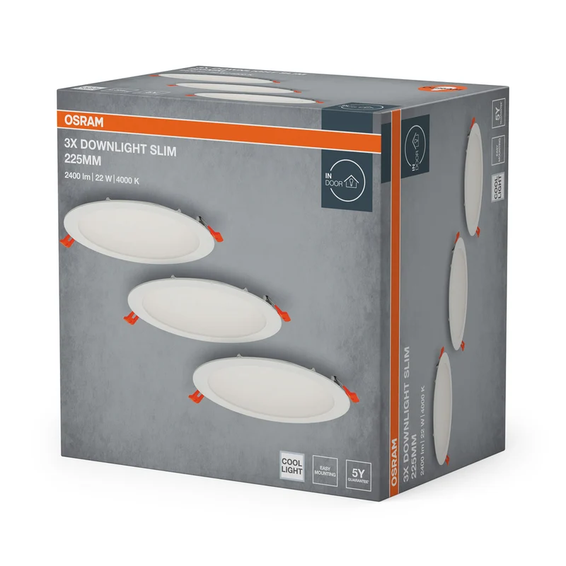 OSRAM LED Spot and Downlight Recess Slim Einbaustrahler Set 225 mm 22W Weiß ⌀200 mm