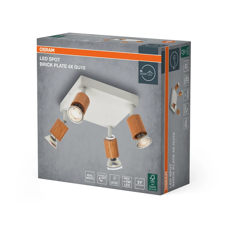 OSRAM LED Spot Brick Deckenleuchte 4xGU10 Weiß und Holz