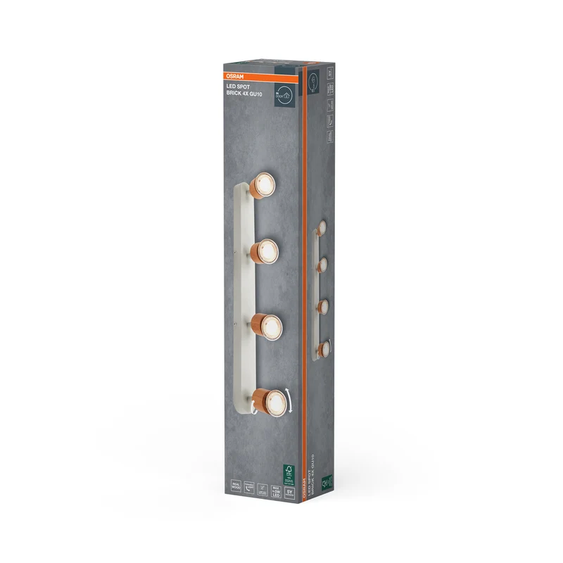 OSRAM LED Spot Brick Deckenleuchte 4xGU10 Weiß und Holz