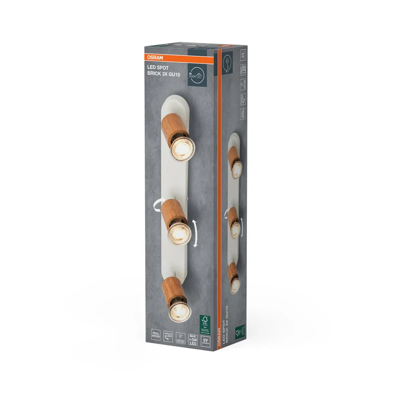 OSRAM LED Spot Brick Deckenleuchte 3xGU10 Weiß und Holz