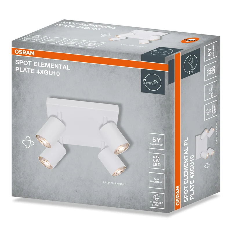 OSRAM 4-Punkt LED Spot ELEMENTAL Plate White, Leuchte, 4xGU10, Weiß, 21 x 13,8 x 21 cm