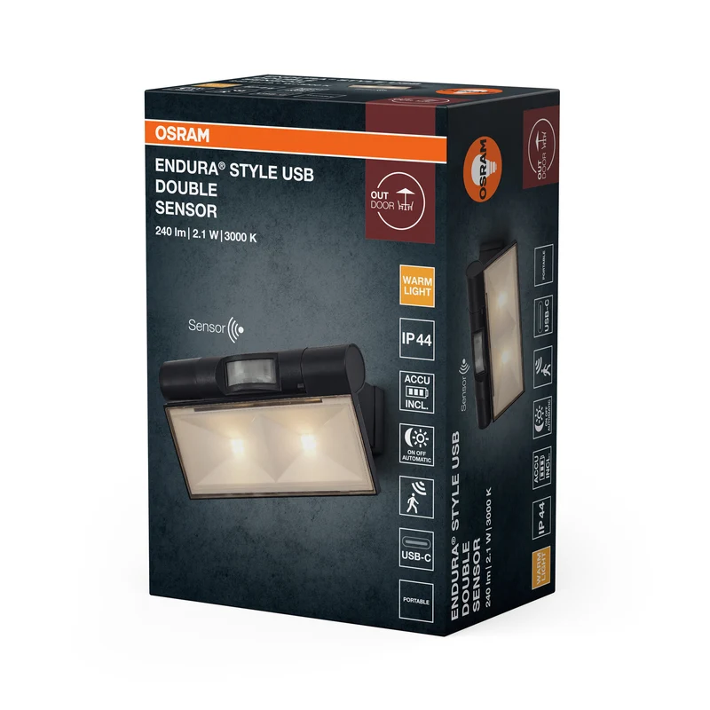 OSRAM Strahler/ Flutlicht Dunkelgrau, 180 lm, 2,1 W, IP44, Warmweiß, 3000 K, 110° Abstrahlwinkel, Lichtsensor, 25.000 h Lebensdauer