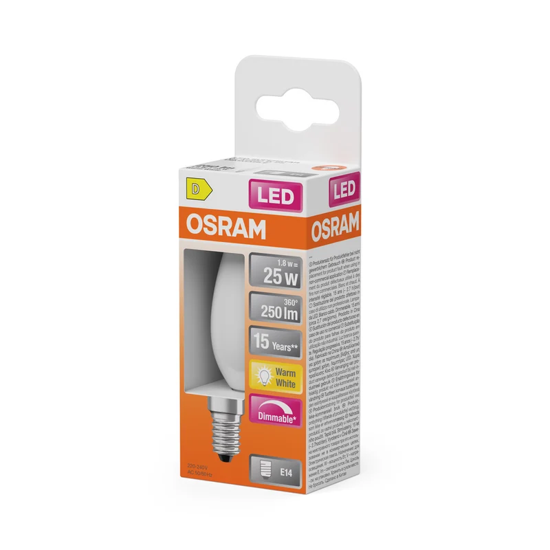 OSRAM LED Retrofit Classic B dimmbar 1.8W 827 matt E14