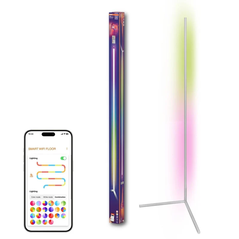 OSRAM Matter SMART+ Floor Corner Slim Stehlampe, mit Fernbedienung, Weiß, 1400 mm, RGB + Tunable White (TW)