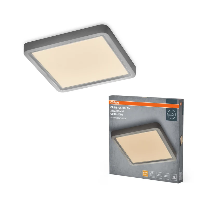 OSRAM Orbis Quickfix Square Deckenleuchte 245x245 mm 20W Click-Dim Silber