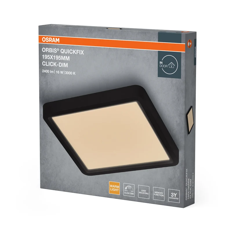 OSRAM Orbis Quickfix Square Deckenleuchte 195x195 mm 16W Click-Dim Schwarz