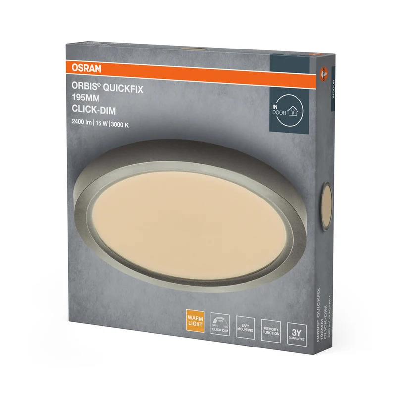 OSRAM Orbis Quickfix Round Deckenleuchte 195 mm 16W Click-Dim Silber