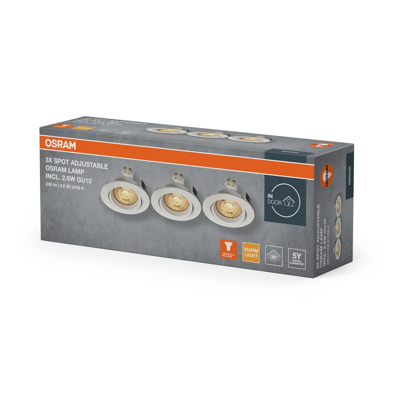 OSRAM LED Spot Recess Einbaustrahler Set Twistlock GU10 Adjustable 2.6W 827 Weiß ⌀75 mm