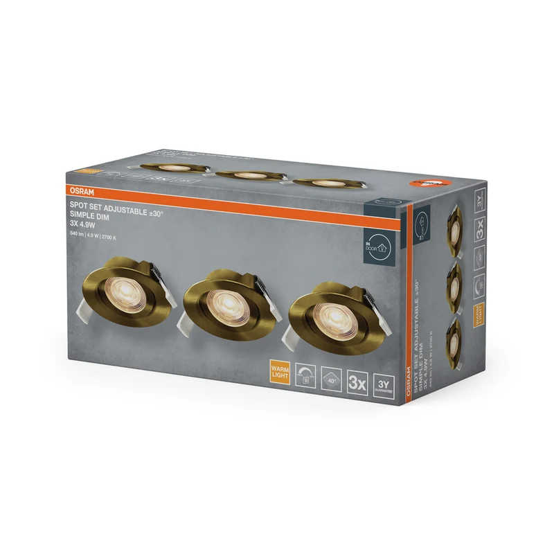OSRAM LED Spot Recess Einbaustrahler Set Simple DIM 4.9W 40° Grünmessing ⌀75 mm