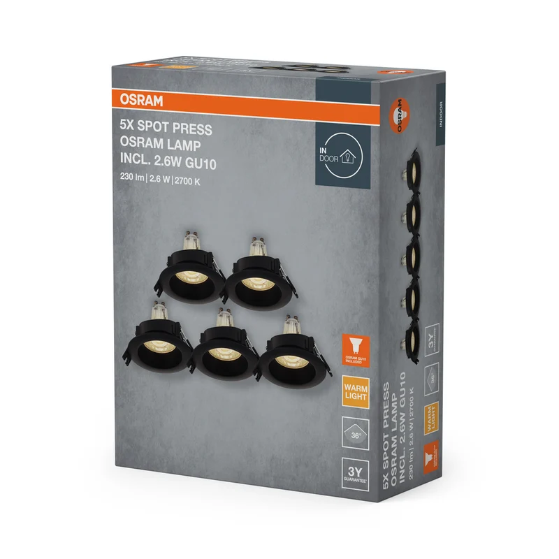 OSRAM LED Spot Recess Einbaustrahler Set GU10 2.6W Schwarz ⌀68 mm