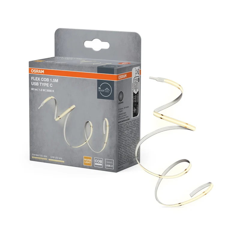 OSRAM USB STRIPS COB Type C LED-Lichtstreifen, 1.5m, 80lm, 1.5W, 3000K