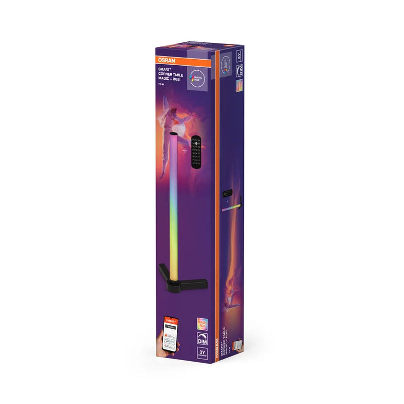 OSRAM Wifi SMART+ CORNER MAGIC Tischleuchte, RGB, 77lm, 7.5W, Remote Control, Schwarz