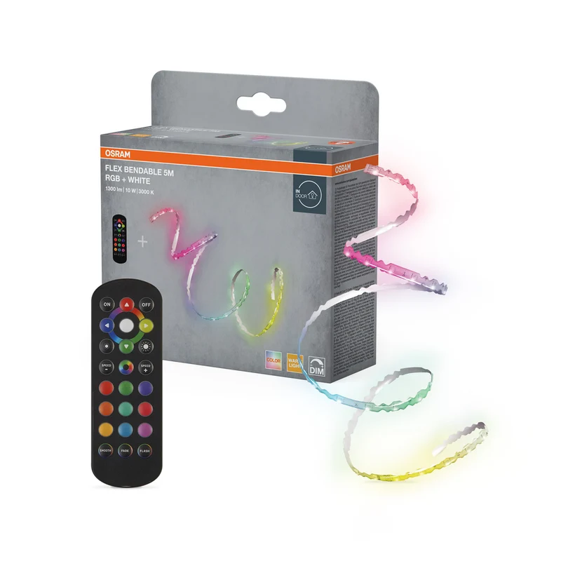 OSRAM FLEX BENDABLE RGB + LED-Lichtstreifen, 5m, mit Fernbedienung, 1100lm, 10W, 3000K