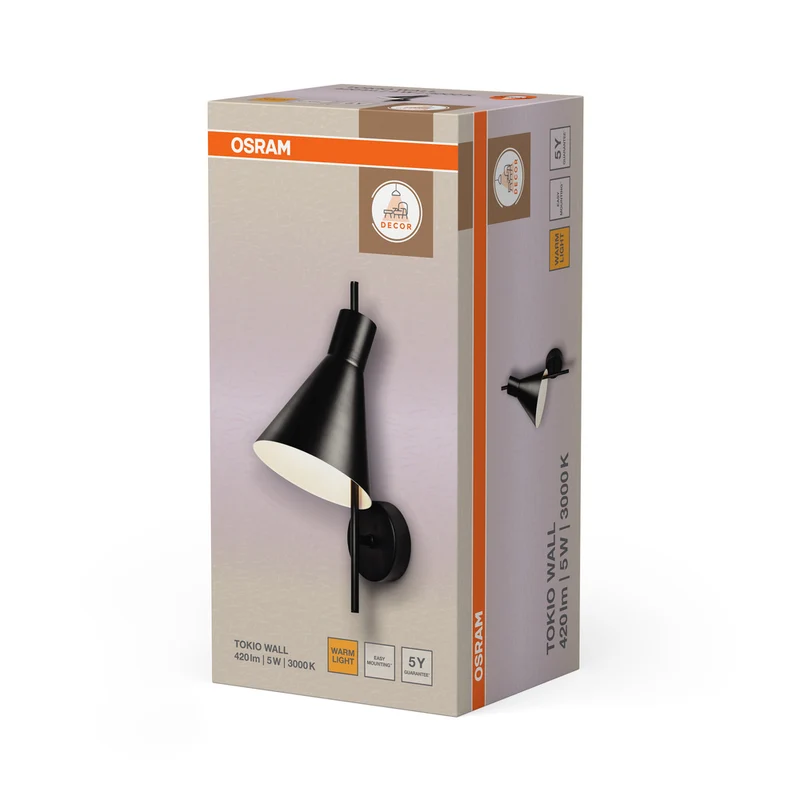 OSRAM DECOR Tokio Wall Wandleuchte, 3000K, 5W, 300lm, Schwarz