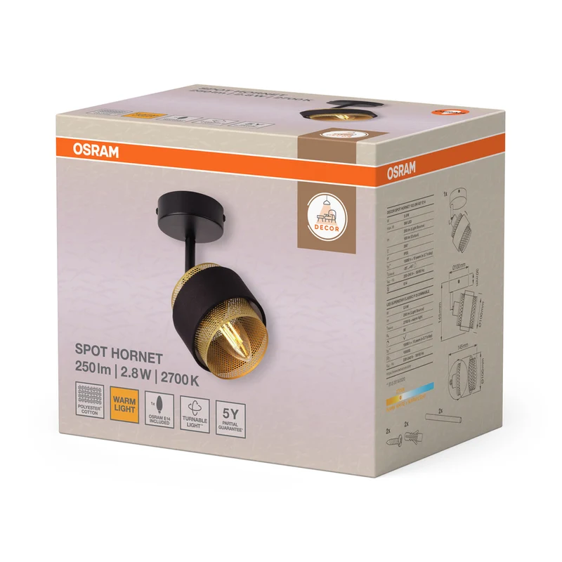 OSRAM DECOR Spot Hornet Deckenleuchte 1X2.8W, E14, 250lm, 2700K, Schwarz