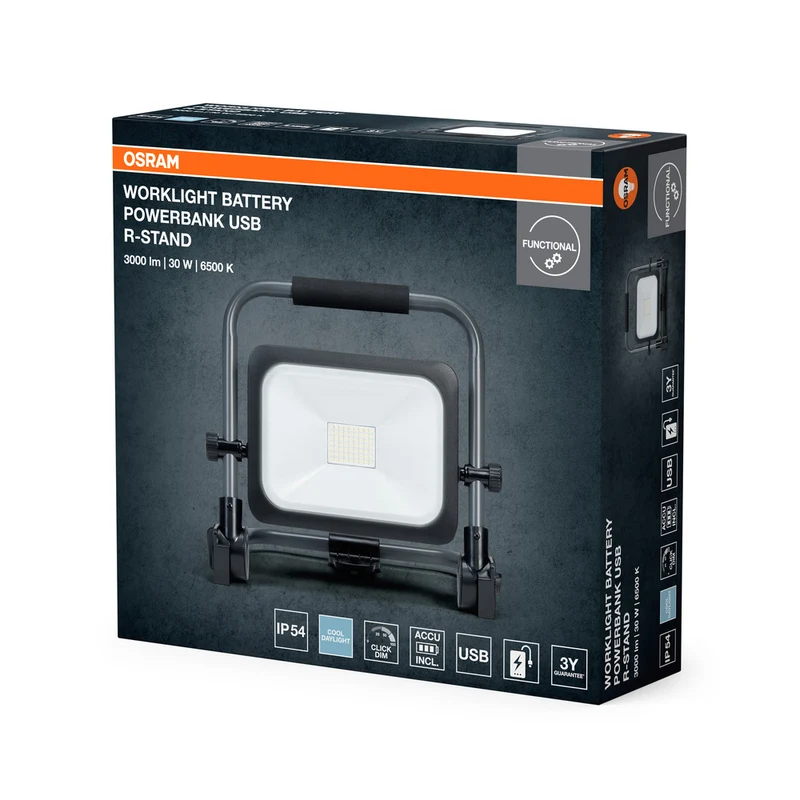 OSRAM WORKLIGHTS VALUE BATTERY, USB, Baustrahler 30W 865, 3000 lm, 6500 K
