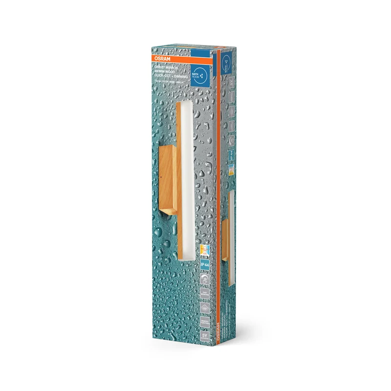 OSRAM Orbis Mirror Spiegelleuchte, Badezimmer, Click-CCT, 6.8W, 40cm, Holzdekor, IP44