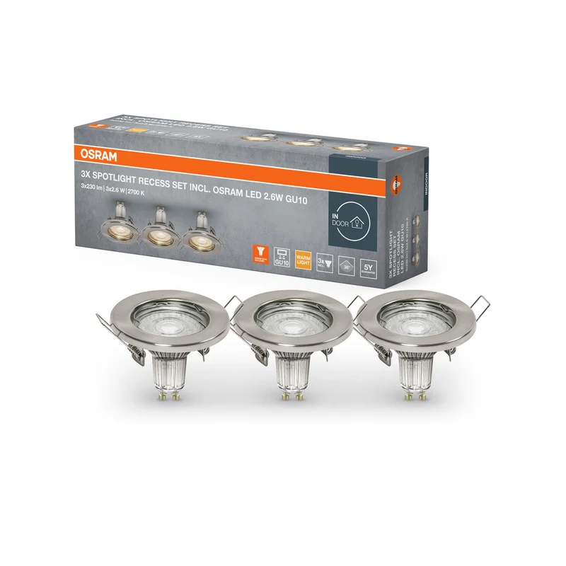 OSRAM LED SPOT SET RECESS GU10 3x2.6W GU10 Brushed Nickel, 230 lm, 2700 K, Warmweiß, 3er Pack