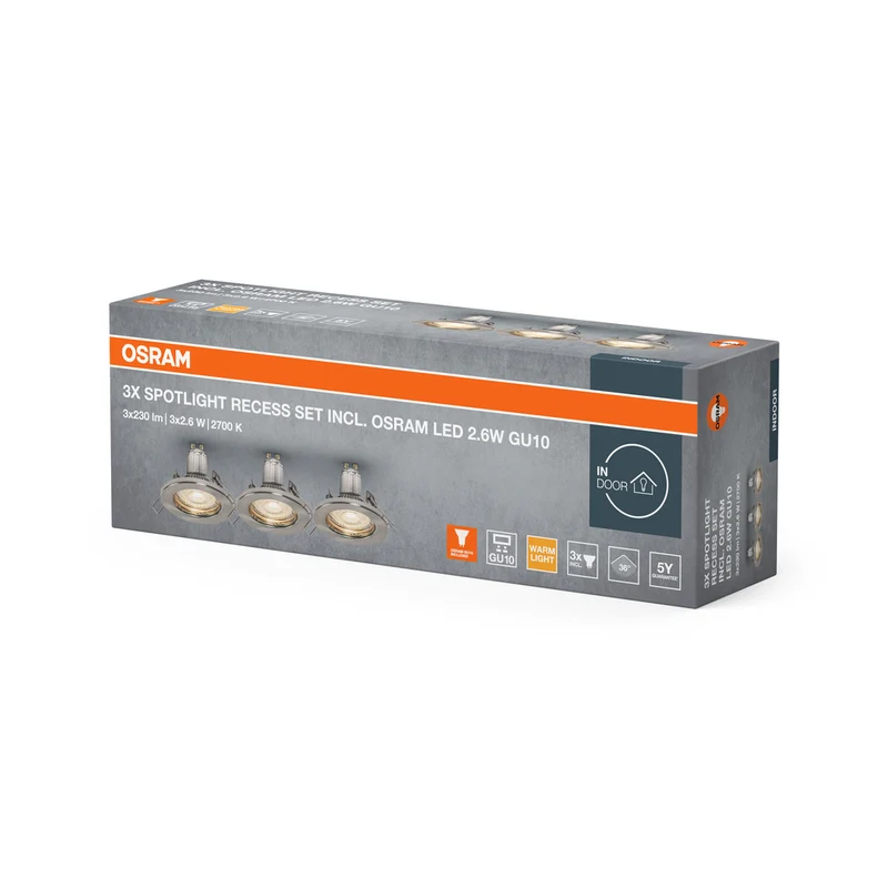 OSRAM LED SPOT SET RECESS GU10 3x2.6W GU10 Brushed Nickel, 230 lm, 2700 K, Warmweiß, 3er Pack