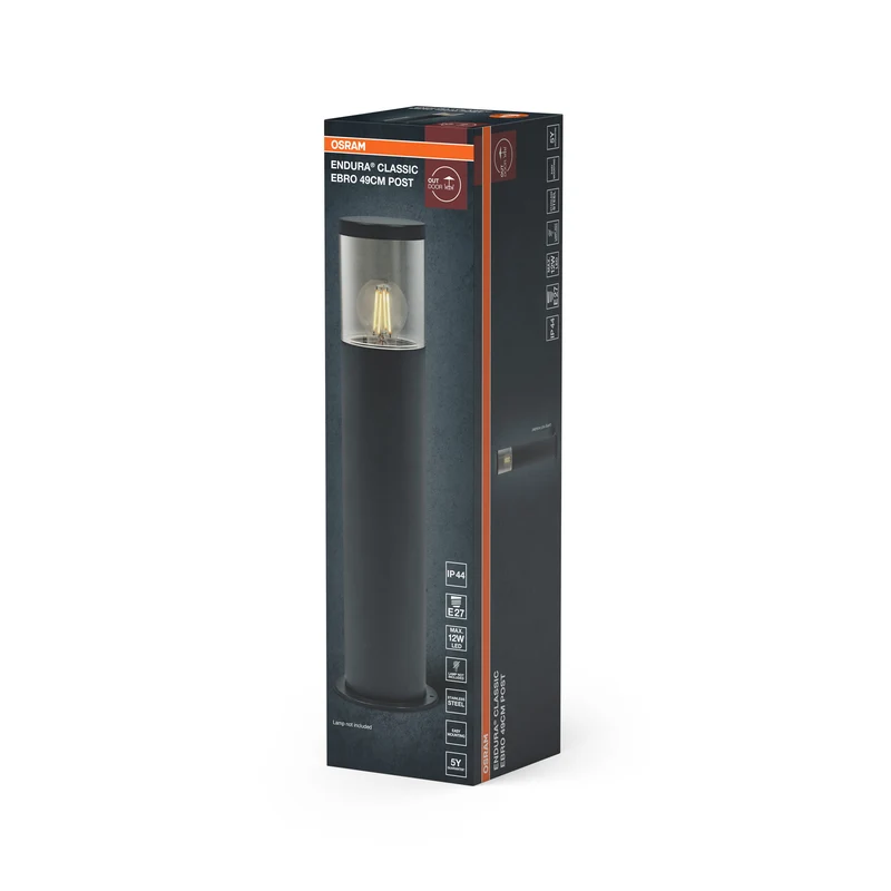 OSRAM ENDURA CLASSIC EBRO Außenleuchte, Wandleuchte, dunkelgrau, 49 cm, Edelstahl, einfache & schnelle Installation, IP44 Schutzklasse, Gehäuse aus rostfreiem Stahl