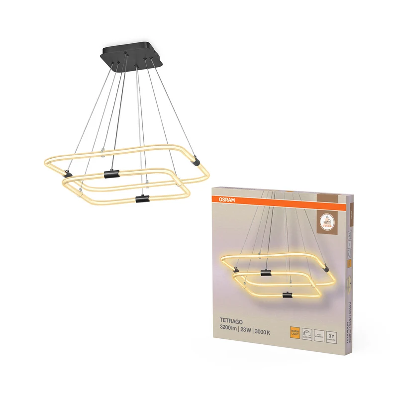 OSRAM DECOR Tetragon Pendelleuchte, 23W, 3000K, 2500lm, Warmweiß, Click DIM