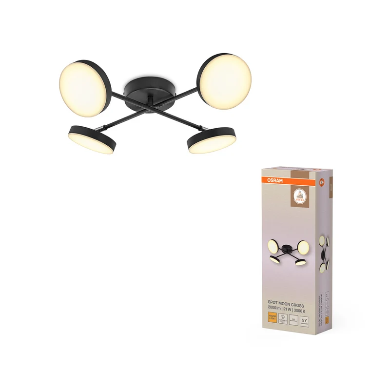 OSRAM DECOR Spot Moon Deckenleuchte schwarz, 4 Spots Cross, 21W