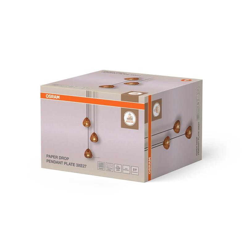 OSRAM DECOR Paper Drop Pendant Pendelleuchte Plate 3xE27 Beige