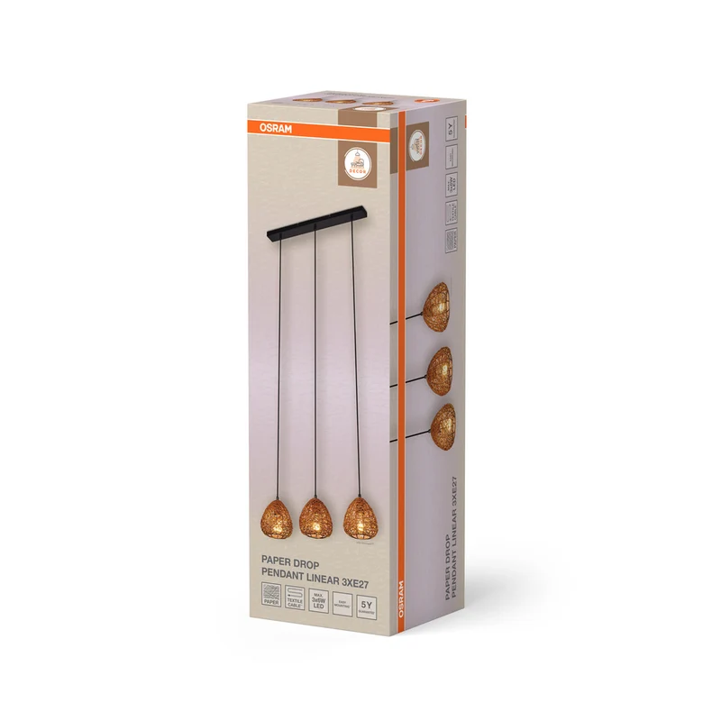 OSRAM DECOR Paper Drop Pendant Pendelleuchte Linear 3xE27 Beige