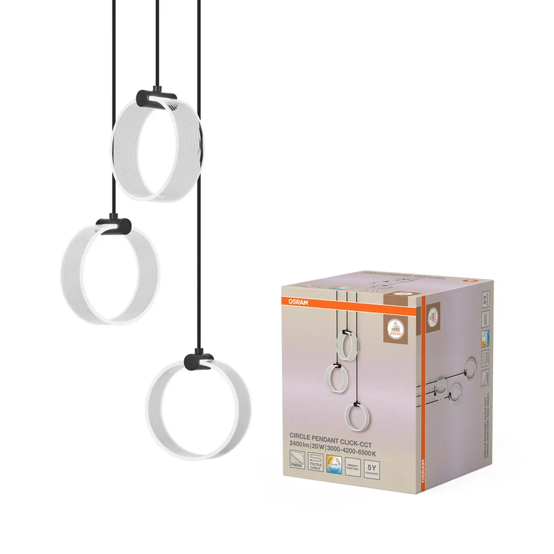 OSRAM DECOR Circle Pendelleuchte, 3 Pendel, 20W, Click CCT Black