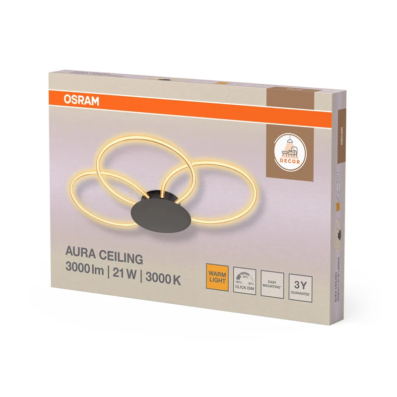 OSRAM DECOR Aura Ceiling Deckenleuchte, 21W, 3000K, 2200lm, Click DIM