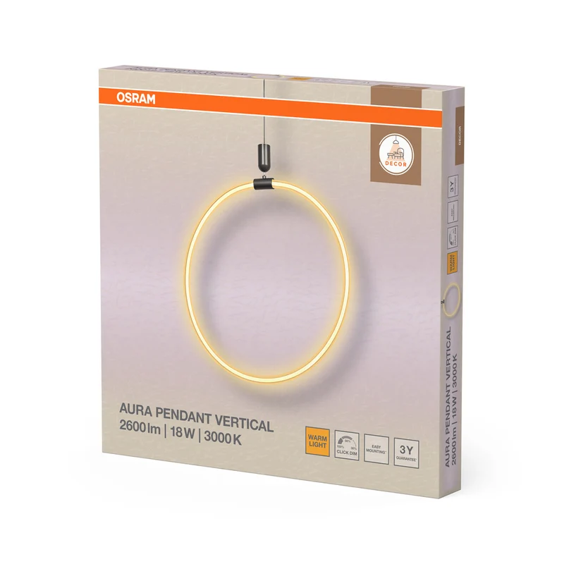 OSRAM DECOR Aura Pendelleuchte Vertical, 18W, 3000K, 2000lm, Click DIM