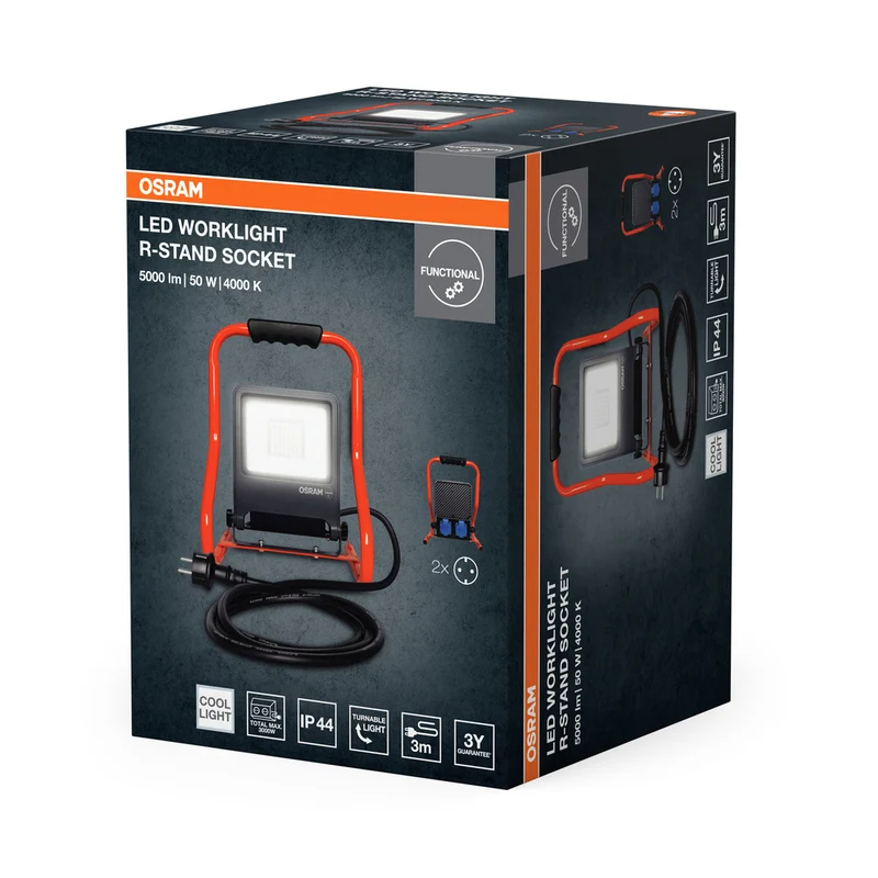 OSRAM WORKLIGHTS R-STAND Baustrahler, Mehrfachsteckdose, (GEN 2) 50W, 4500lm, 4000K