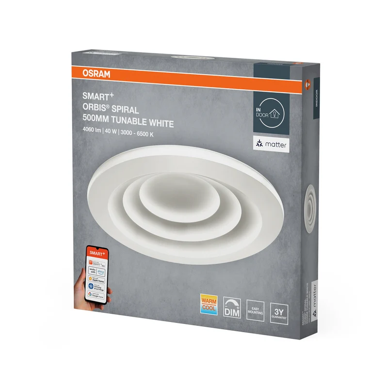 OSRAM Matter SMART+ Orbis Spiral LED Deckenleuchte Tunable Weiß 50cm 32W / 3000-6500K Grau