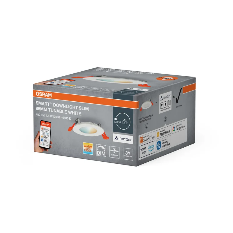 OSRAM Matter SMART+ RECESS SLIM DOWNLIGHT, Ø 85mm TW / 4,50 W Tunable White, 3000…6500K,