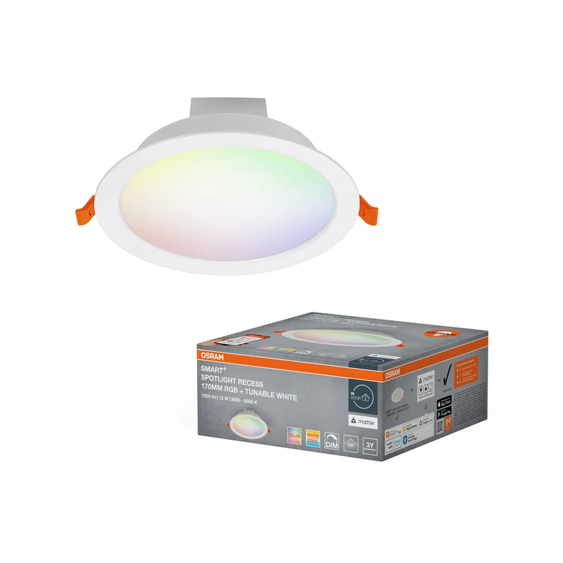 OSRAM Matter SMART+ Einbaustrahler RECESS DOWNLIGHT TW, Ø 170mm, RGB 12W, 220…240 V, 2700…6500K, IP20