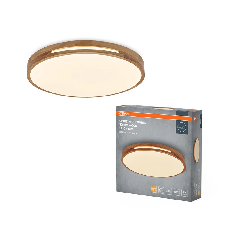 OSRAM ORBIS Woodburry Deckenleuchte dimmbar Click-DIM 16W 300mm Holz