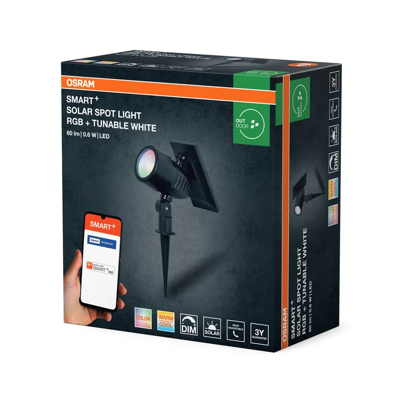 OSRAM SMART+ Garten Bluetooth Solar RGB Spot Gartenspieß, schwarz