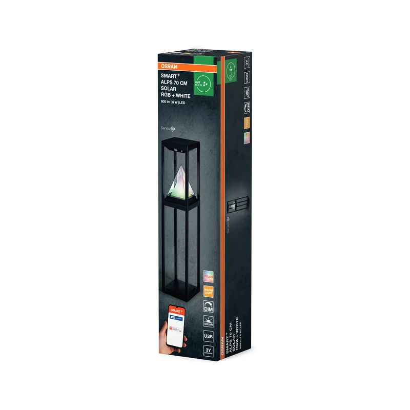 OSRAM SMART+ Outdoor Bluetooth Solar-Wegeleuchte, mit warmweißem (3000K) und Farblicht, ohne Strom nutzbar, bis 2,5 Stunden Brenndauer bei 100% Licht, wiederaufladbar mit USB-C Kabel, IP44, schwarz