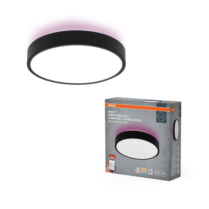OSRAM Wifi SMART+ ORBIS BACKLIGHT LED Deckenleuchte RGBW mehrfarbig 35cm Tunable Weiß 28W / 3000-6500K schwarz