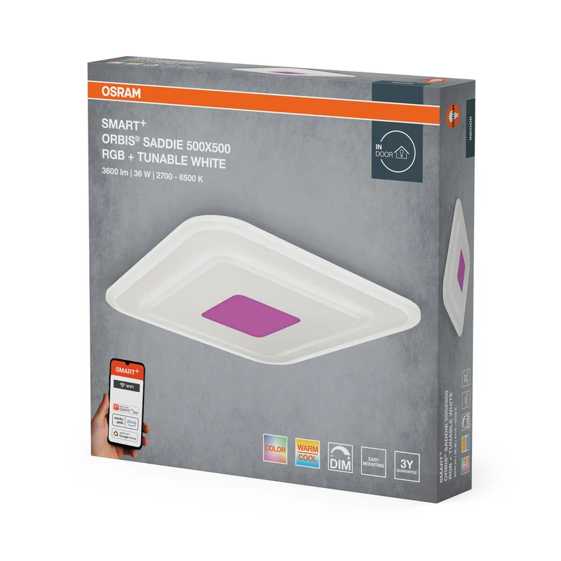 OSRAM Wifi SMART+ ORBIS SADDIE LED RGBW mehrfarbig Deckenleuchte 50x50cm Tunable Weiß 36W / 2700-6500K