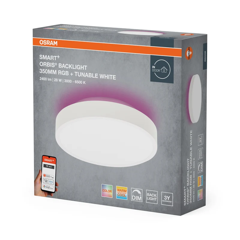 OSRAM Wifi SMART+ ORBIS BACKLIGHT LED Deckenleuchte RGBW mehrfarbig 35cm Tunable Weiß 28W / 3000-6500K weiß