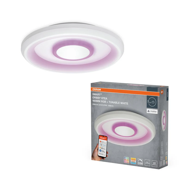 OSRAM Matter SMART+ ORBIS STEA LED RGBW mehrfarbig Deckenleuchte 48,5cm Tunable Weiß 32W / 2700-6500K